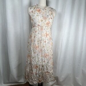 Le Ragazze Silk Blend Midi Dress Floral Pink Size Large Made in Italy READ